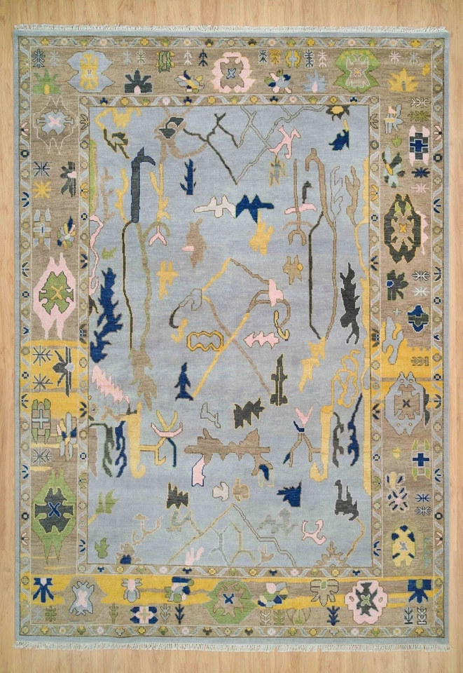 VENTA Alfombra de lana Oushak gris anudada a mano 8x10 | Alfombras de diseño | Alfombra de dormitorio Foto 1 de 4