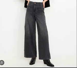 Old Navy Damen Drapey Denim Wide Leg Baggy Jeans 6 Ash Black High Rise Baumwolle - Bild 1 von 10