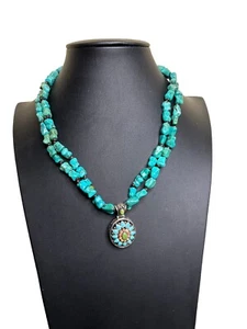 Vintage Studio BARSE 925 Silver Turquoise Beaded Necklace 18" Signed - Picture 1 of 6