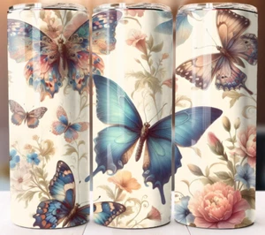 Butterflies Tumbler 20oz Cup Mug Stainless Steel With Lid Straw - Picture 1 of 1