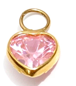 14K Yw Gold 5mm Prong Set Extra Pale Pink Facet Cut Gemstone Heart Pendant LOOK~ - Picture 1 of 6