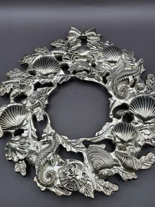 Silver Plate Sea Life Nautical Wreath Trivet / Wall Hanging 9" - Picture 1 of 10