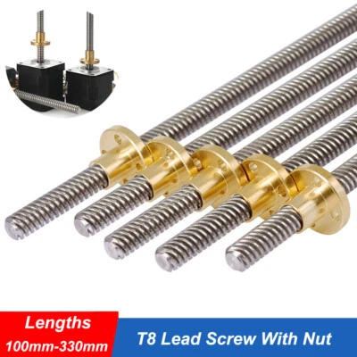 T8 Trapezgewindespindel Leitspindel 8mm Länge 100-330mm mit Messingmutter - Bild 1 von 4
