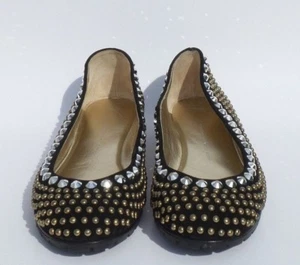 795 $ Giuseppe Zanotti Elena schwarze Wildleder-Ballerinas Kristall Nieten Dolly 41 GC - Bild 1 von 11