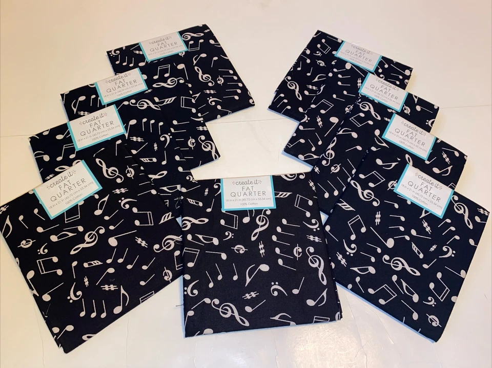 Music Notes Black Fat Quarter 18x21 100 Cotton Fabric Quilt Crafts USA Ship