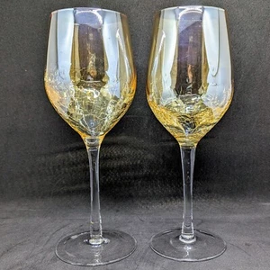 Set 2 calici bicchieri da vino bianco Pier 1 ambra lucentezza dorata crepitio 9" - Foto 1 di 12