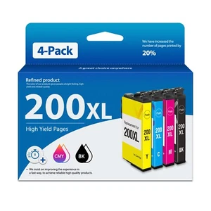 FADSOON® 200XL Ink 4PK Replacement for Epson XP-200 WF-2520 WF-2530 Printers - Picture 1 of 10
