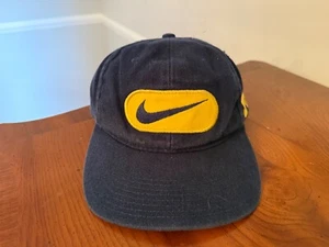Vintage Nike Michigan Wolverines Yellow Big Swoosh Spellout Hat Blue Navy Adult - Picture 1 of 5