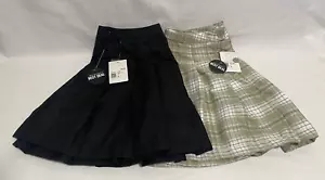 Forever 21 Light Green Plaid & Black Polyester Woven Knife Pleated Mini Skirts L - Picture 1 of 18