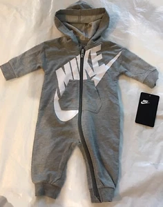 NWT NIKE Baby 1-PC Hooded Long Sleeve Gray White Romper Size 3M - Picture 1 of 3