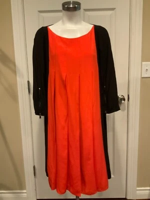 Vestido Trapecio Disfraz Nacional Naranja y Negro 100% Seda Colorblock, Talla 42 (IT) Foto 1 de 4