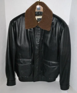 Jos. A. Bank Leather Bomber Jacket Mens Medium Black W/ Removable Collar & Liner - Picture 1 of 18