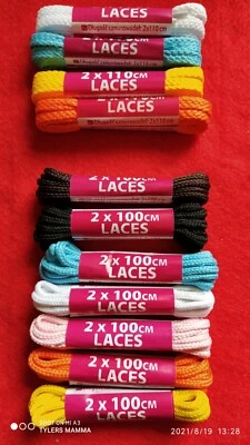 Shoe Laces Round 100cm Flat 110cm 1 Pair Trainer Boots Black White Brown Colours - Image 1 of 4