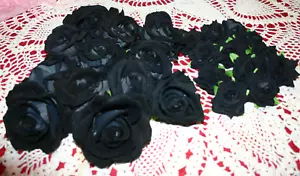 24 LOT 12 Lg & 12 Sm Velvet Black Rose Artificial Flower Fake Black Rose Costume - Picture 1 of 3