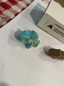 Zuni Fetish Carved Stone Beaver and Turquoise Frog - Picture 1 of 9