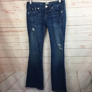 TRUE RELIGION Womens Jeans Destroyed Joey Twisted Flare Bell Medium Wash 27 X 31 - Picture 1 of 9