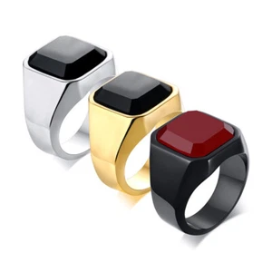 Ágata negra / rojo CZ Oro / plata / banda negra anillo de acero inoxidable tamaño 7-12 - Imagen 1 de 15