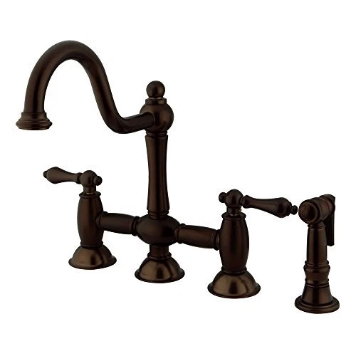 Kingston Brass KS3795ALBS Restoration Bridge Kitchen Faucet With Metal
