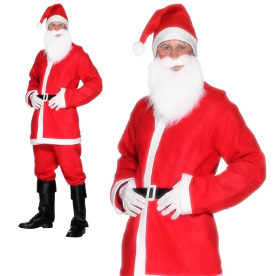 SMIFFYS Santa Claus Costume Suit Adult Father Christmas Fancy Dress Mens Xmas + Beard