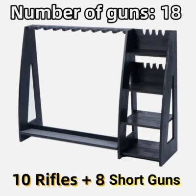 Wood Gun Rack Gun Display Rack Holds Height Adjustable 10 Rifles + 8 Pistols - Image 1 of 4