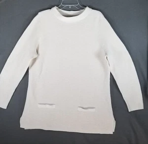 Talbots Pullover Sweater Womens 1x Ivory w/ Gold Metallic In Weave Longer Length - Picture 1 of 5