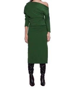 Top asimétrico verde esmeralda de Zara y falda lápiz midi acanalada talla XL/XXL - Imagen 1 de 13