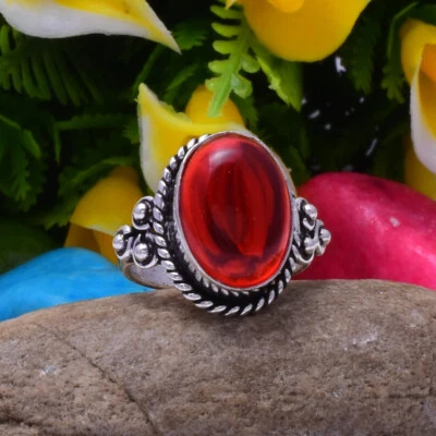 Glorioso Rosso Corniola Gemma 925 Argento Sterling Handmade Anello Tutti Misura - Immagine 1 di 3