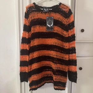Killstar Gothic Goth Punk Pullover Strickpullover - Orange & Schwarz / Halloween �� - Bild 1 von 11
