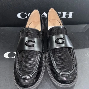 Coach Leah Loafer Black Sequin Chunky Current Stock BNIB £195 8 UK - Picture 1 of 6