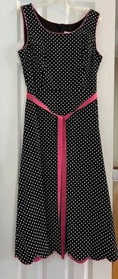 Coldwater Creek Vestido Lunares Negro/Blanco con Ribete Rosa, Talla 14,  Foto 1 de 2