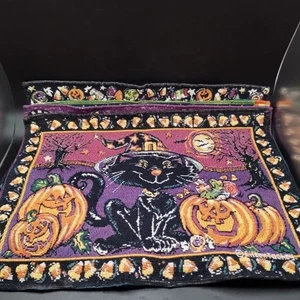 Halloween Wandteppich Stoff Tischsets Hexen schwarze Katze Geist JOL 4er Set - Bild 1 von 15