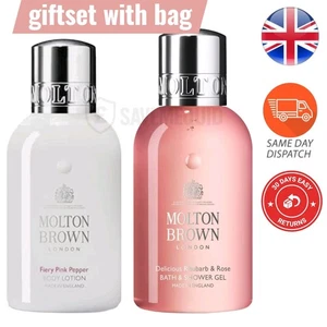 Molton Brown Delicious Rhubarb Shower Gel & Fiery Pink Body Lotion with Giftbag - Picture 1 of 3