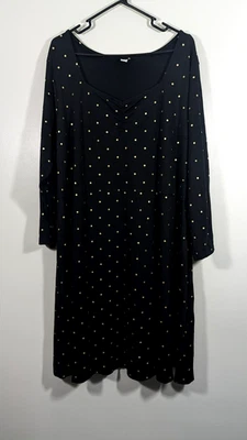 Vestido Old Navy Talla Grande 4X Negro Dorado Lunares Manga Larga Mezcla Rayón Foto 1 de 4