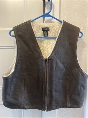 Chaleco de cuero real limitado vintage con cremallera recortada talla grande para mujer Foto 1 de 4