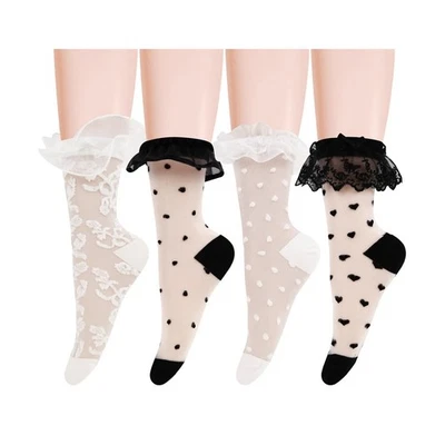 Calcetines de malla transparente para mujeres niñas a lunares en forma de corazón calcetines de encaje blancos negros... Foto 1 de 4