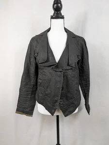 Cabi Y2K Jacket Womens M Brown Waxed Linen Moto Biker Boho Grunge Cropped A069 - Picture 1 of 11