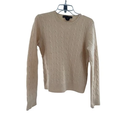 Ralph Lauren Black Label Women's Cream Cable Knit Cashmere Sweater Slim Fit XL - Image 1 of 4