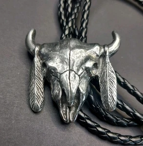 Colorado Silver Star Western Style Zinn Bolo ~ Totenkopf & Federn ~ Made in USA - Bild 1 von 5