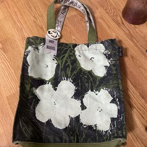 VINTAGE ANDY WARHOL CANVAS TOTE BAG "FLOWERS", GRÜN, SELTENE FARBE - Bild 1 von 8