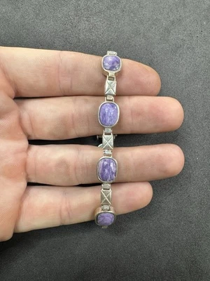 Лот ювелирных изделий 7 дюймов браслет из чистого серебра с чароитом и бирюзой Jay King 25,4 г K - Изображение 1 из 4