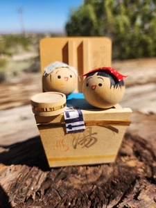 Bambola da bagno vintage Kawaii giapponese stile Kokeshi in legno Onsen primavera calda arte popolare - Foto 1 di 18