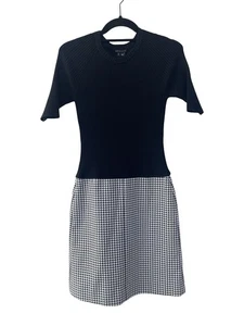 Theory Black Knit Top Houndstooth Skirt Short Sleeve Dress Women’s Size P - Picture 1 of 9