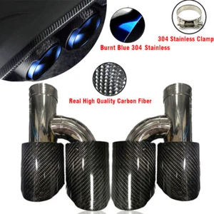 2x Universal 63-89mm Car Carbon Fiber Dual Pipe Exhaust Pipe Tail Muffler Tip - Picture 1 of 12