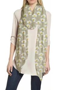 Daisy Floral Print Women's Scarf Shawl Wrap Lightweight Beige - Picture 1 of 2