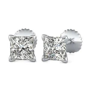 14K Weißgold Prinzessschliff Moissanit V Krappe Martini Stil Ohrring 2,00 ctw - Bild 1 von 2