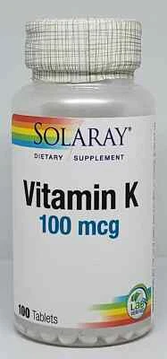 Solaray Vitamin K 100 mcg Healthy Bone Structure 100 Tablets New Sealed - Image 1 of 3