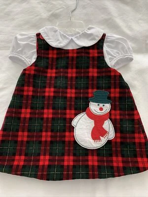 Kellys Niños 6-12 Navidad Muñeco de Nieve Rojo Cuadros Pana Vestido Foto 1 de 4