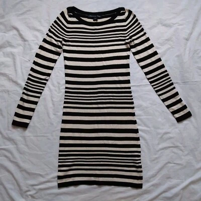 French Connection Sweater Dress Black Cream Striped Lightweight Womens Size 6 - Image 1 of 4