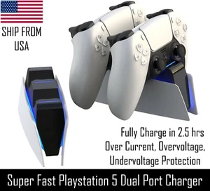Playstation 5 PS5 Controller Dual Port Charger Super Fast Charging Dock Station - Picture 1 of 20