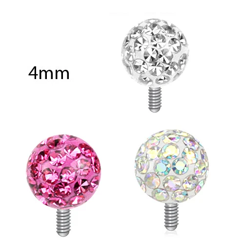 3 Pc 14G 4mm Clear Epoxy A.B. Pink Clear Ferido Ball Dermal Anchors Top Heads  - Image 1 of 1